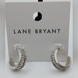 Baguettes & Crystals Silver Hoop Earrings LANE BRYANT NWT